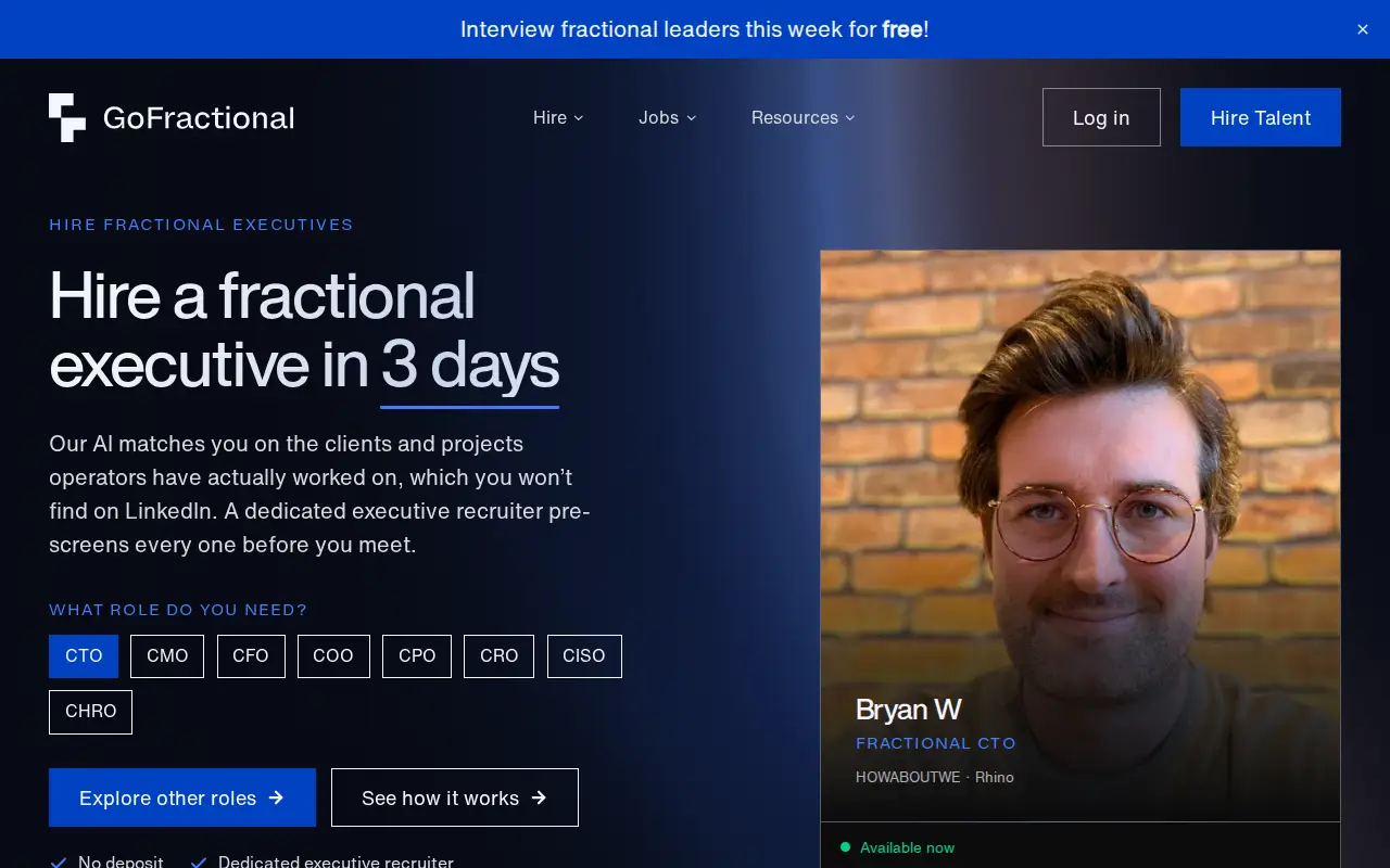 Go Fractional website homepage