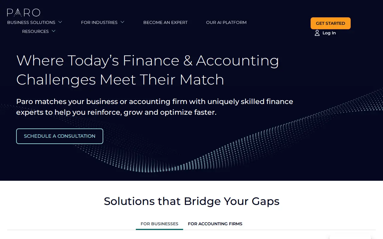 Paro website homepage