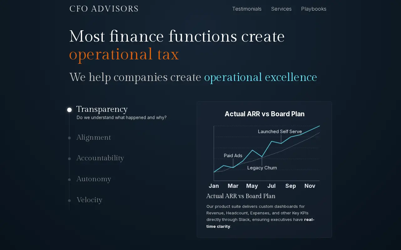 CFO Advisors website homepage
