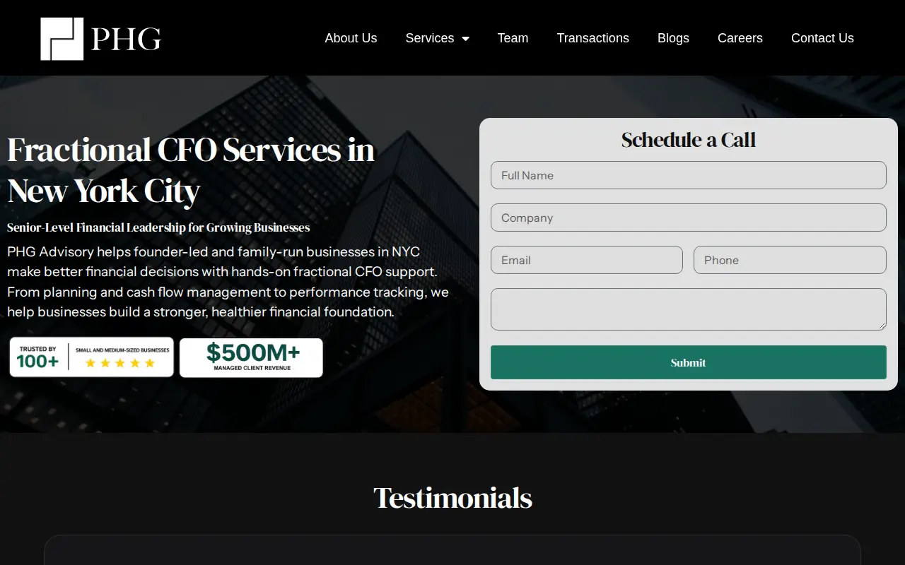 PHG Advisory website homepage